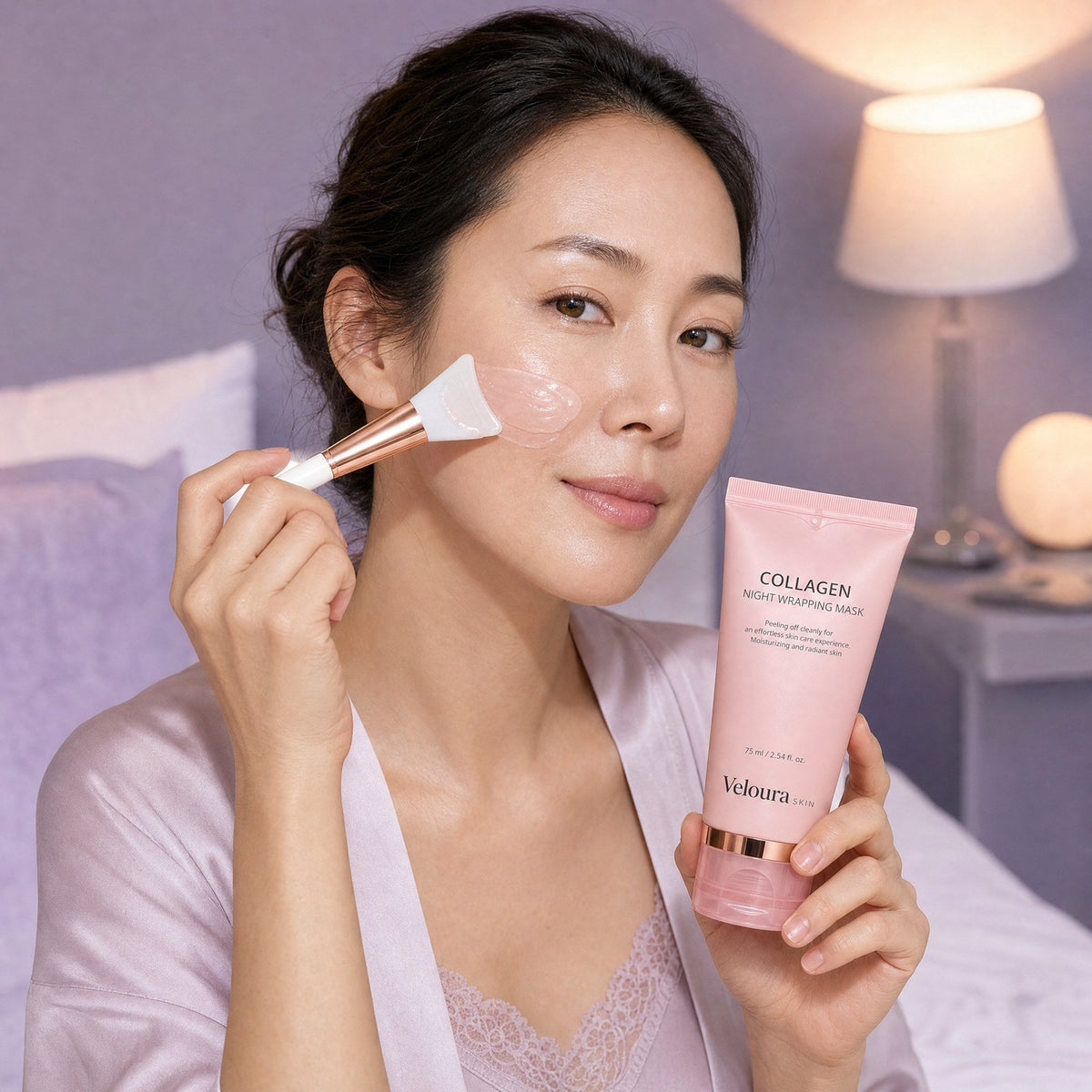 Night: brushing on the Collagen Night Wrapping Mask