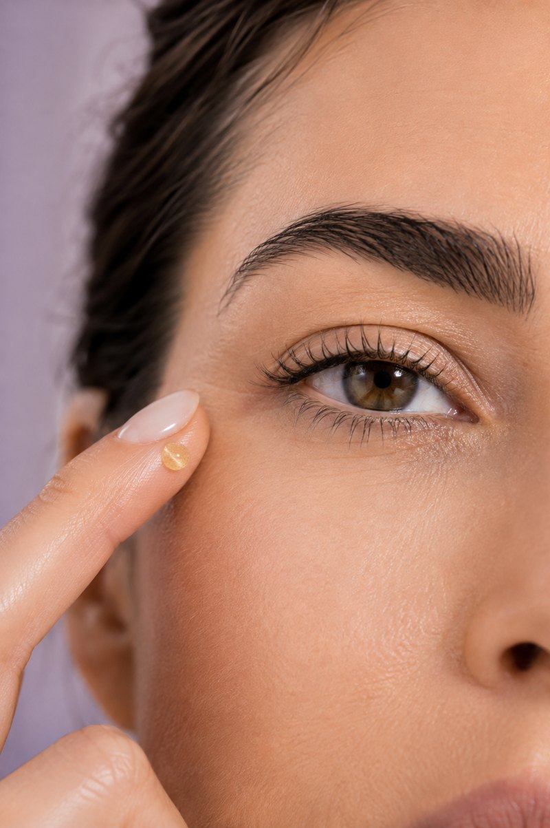 Applying serum at the outer corner of the eye